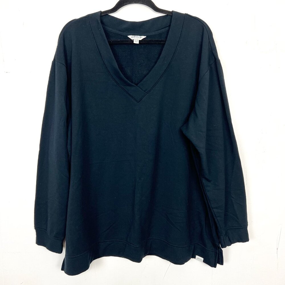 Orvis Soft‎ Black V-Neck Sweatshirt Fleece Lined 2X